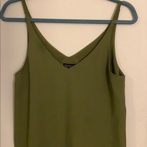 Olive green v neck silk tank